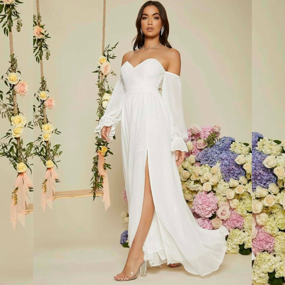 Vestido blanco largo elegante marca SHEIN talla L/XL - Soy Lugoo